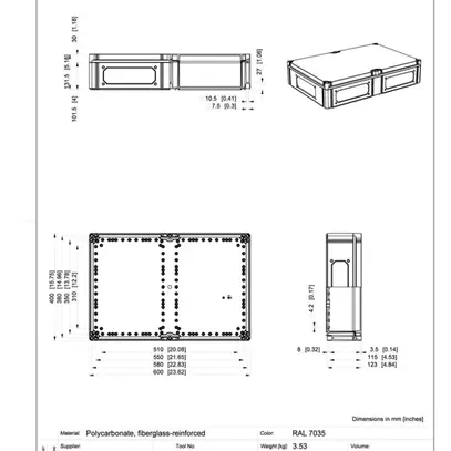 Boîtier d'appareils RW CUBO C 400×600×130 CPCF gris 
