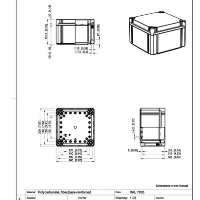 Coffret d'appareil RW CUBO O 200×200×130mm OPCP gris 