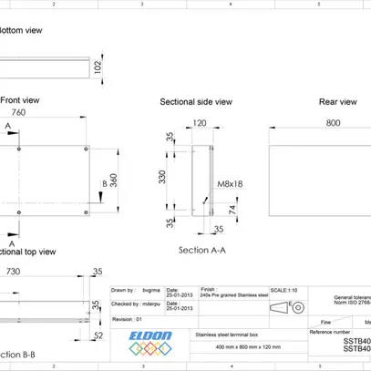 Scatola di raccordo nVent HOFFMAN SSTB 800×400×120mm IP66 grigio 