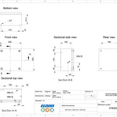 Scatola di raccordo nVent HOFFMAN STB 200×200×120mm IP66 grigio 