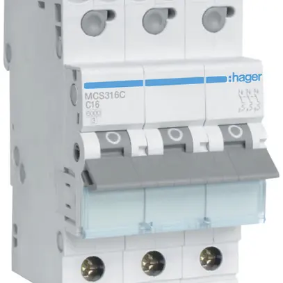 Disgiuntore Hager MCB quickconnect 3P 400V tipo C 16A Icn 6kA 3UM 