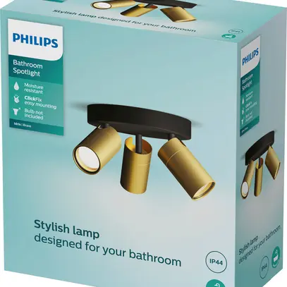 Spot Philips Idris GU10 3×5W IP44 222×196mm noir/laiton 