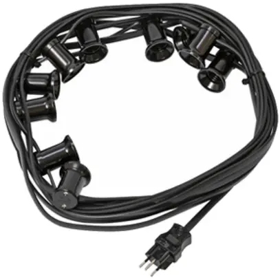 Guirlande d'illumination avec 10 douilles E27, T12, 10m, noir 