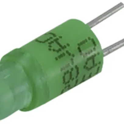 LED single EAO T1 Bi-Pin 28VAC/DC, 5mA/9mA, verde 
