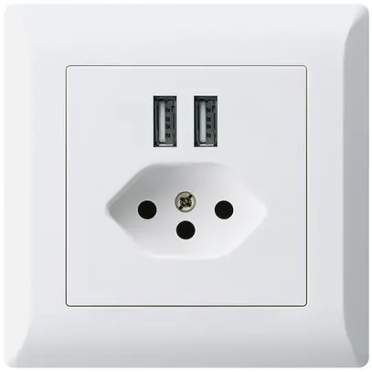 Prise ENC 2×USB & T13 kallysto.line 2400mA blanc 