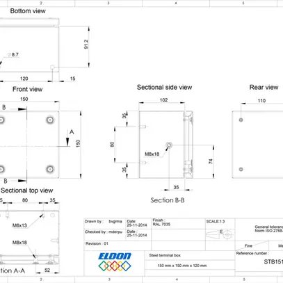 Scatola di raccordo nVent HOFFMAN STB 150×150×120mm IP66 grigio 