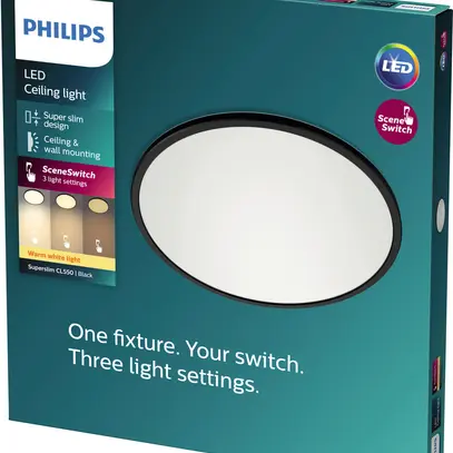 LED-Deckenleuchte Philips SceneSwitch 18W 1500lm 2700K IP20 DIM Ø300mm schwarz 