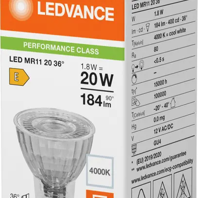 Lampada LED LEDVANCE GU4 12V 1.8W 184lm 4000K Ø35×38mm MR11 chiaro 36° 
