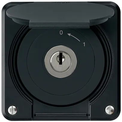 Contact pivotant à clé ENC robusto IP55 noir avec clapet 1P 