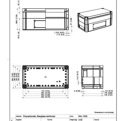 Boîtier d'appareils CUBO C 200×400×180mm 