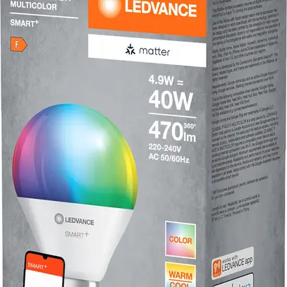 Lampada LED LEDVANCE SMART+ MATTER E14 4.9W 470lm RGBW WiFi Ø47×92mm opaco 