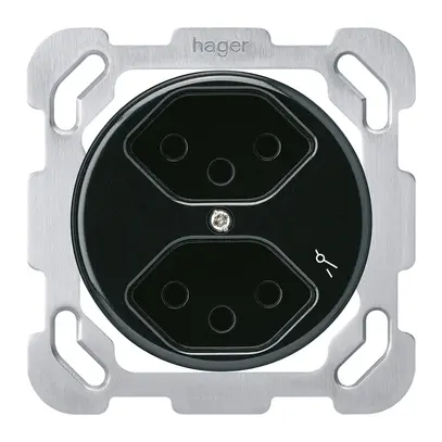 Insert pour prise ENC basico 2×type 13S avec plaque de fixation noir 