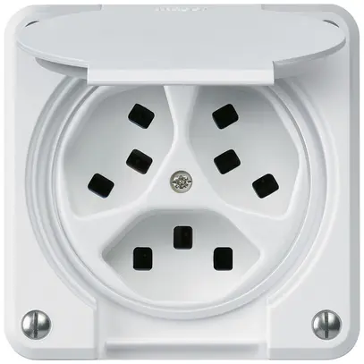 Presa Hager robusto, 3×T23, con coperchio A, bianco 