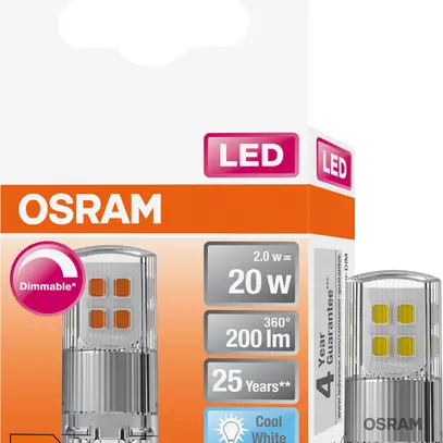 LED-Lampe OSRAM PIN 20 G4 2W 200lm 840 DIM Ø15×40mm klar 