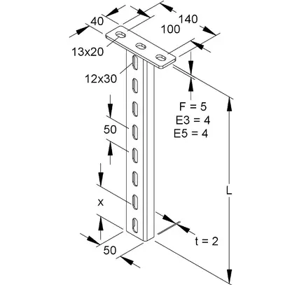 Support de montage 1200mm zingué à chaud par immersion 