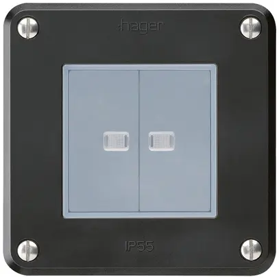 Contatto pulsante INC robusto IP55 2×1P nero 2×illuminato 