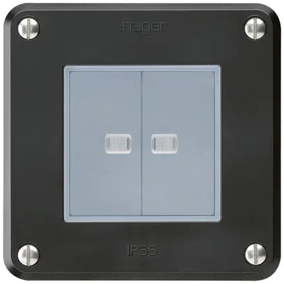 Interruttore INC robusto IP55 schema 3/contatto a pulsante 2×illuminato nero 