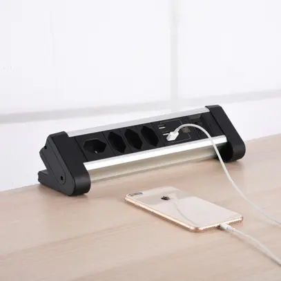 Prise multiple de table 4×T13/3×USB-A 2m T12 noir 