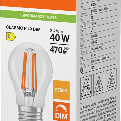 Lampada LED LEDVANCE CLASSIC P E27 3.4W 470lm 827 REG chiaro Ø45×80mm 