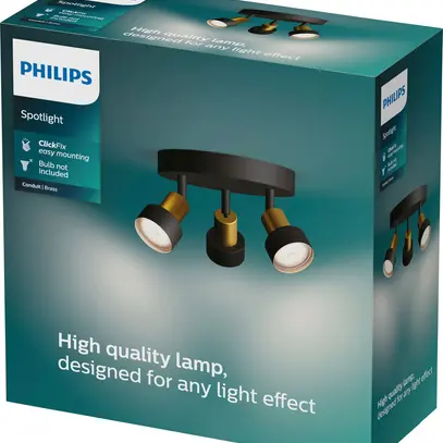 Spot Philips Conduit GU10 3×5W 217×196mm noir/laiton 