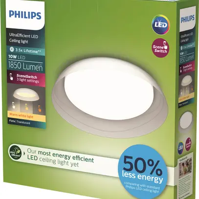 Plafoniera LED Philips Fleta 10W 1850lm 827 Ø350mm trasparente 