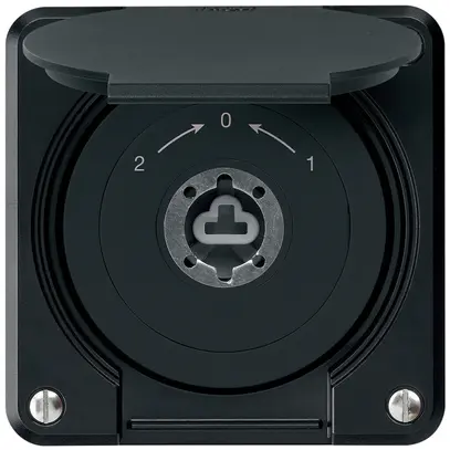 Contatto rotativo a chiave INC robusto IP55 nero con coperchio s.cilindro inv. 