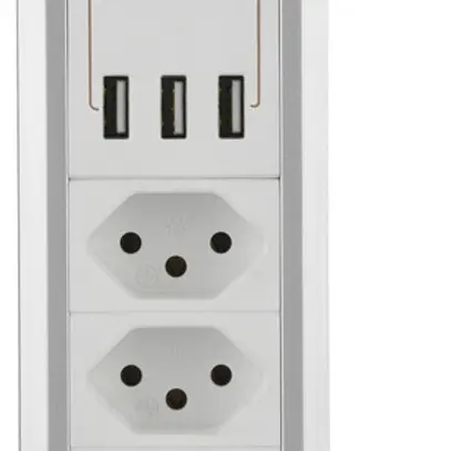 Module de table ALU 4×T13 3×USB-A 2.0m câble interrupteur blanc/aluminium 