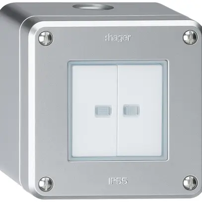 Interrupteur AP robusto IP55 schema 3/contact à poussoir 2×lumineux aluminium 