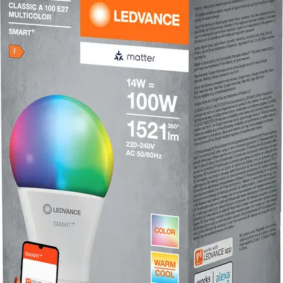 Lampe LED LEDVANCE SMART+ MATTER E27 14W 1521lm RGBW WiFi Ø70×137mm type A mat 