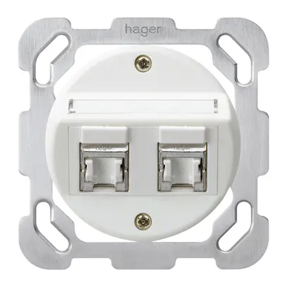 Inserto presa INC basico B cat.6 2×RJ45/s placca fissaggio uscita obliqua bianco 