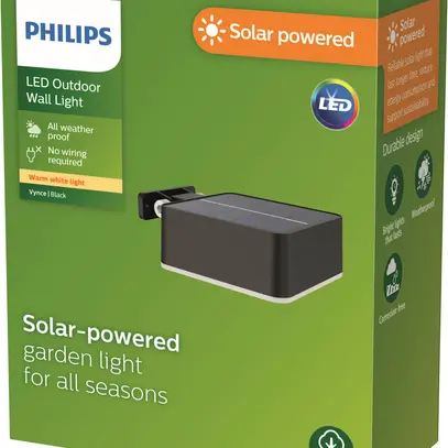Applique LED Philips Vynce Solar SQ SEN 1.5W 200lm 827 IP44 nero 