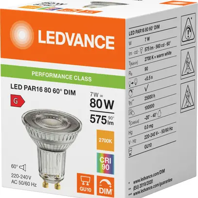 Lampe LED LEDVANCE GU10 7W 575lm 2700K VAR Ø50×52mm PAR16 clair 60° 