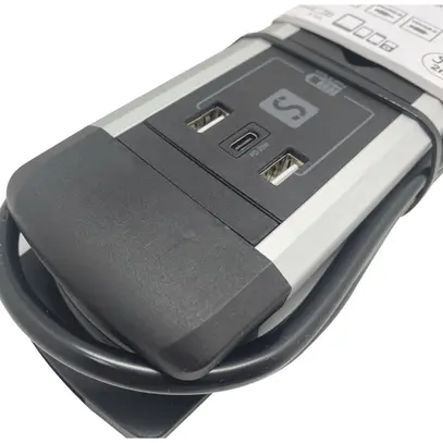 Presa multipla ALU 4×T13 2×USB-A/1×USB-C 2m 3×1mm² interruttore ne/alu 