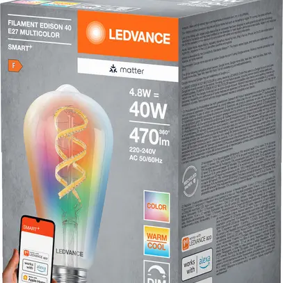 Lampe LED LEDVANCE SMART+ MATTER E27 4.8W 470lm RGBW WiFi Ø64×140mm clair 