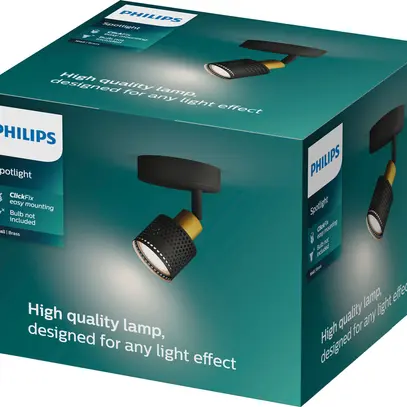 Spot Philips Niall GU10 1×5W Ø100×109×86mm noir/laiton 