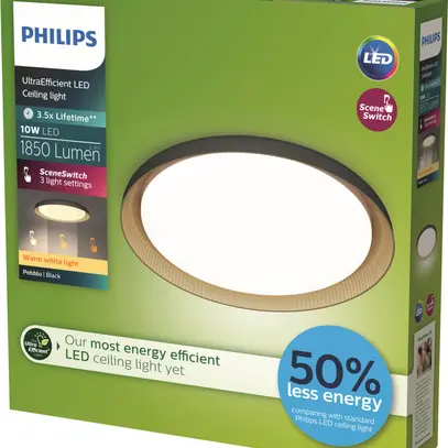 Plafoniera LED Philips Pebblo 10W 1850lm 827 Ø320mm nero 