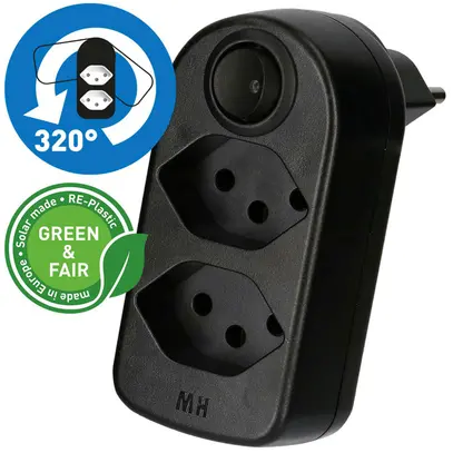 Fiche multiple MAX HAURI ADAPT SPLIT 10A avec interrupteur EN/HORS 2×T13 noir 