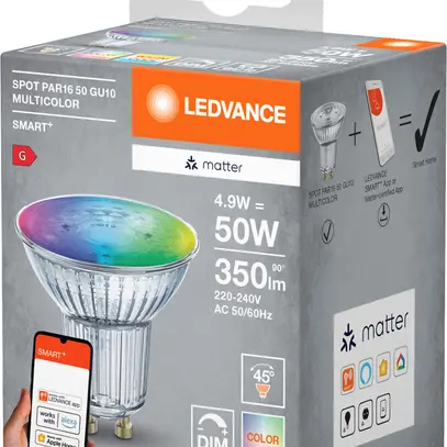 Lampe LED LEDVANCE SMART+ MATTER GU10 4.9W 350lm RGBW WiFi Ø50×52mm mat 45° 