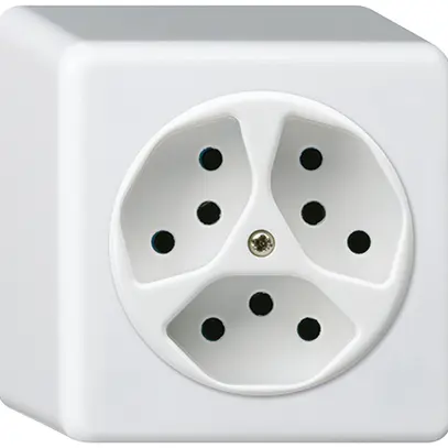 Prise AP basico 3×type 13 blanc h=54mm 