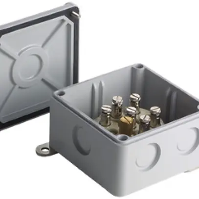 Boîte de dérivation AP Woertz 90×90mm vide gris entrées 7×M20 