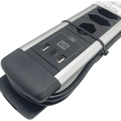 Presa multipla ALU 8×T13 2×USB-A/1×USB-C 2m 3×1mm² interruttore ne/alu 
