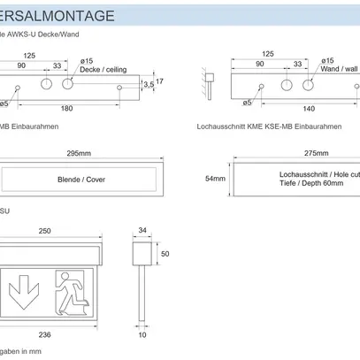Lampada di segnalazione d'emergenza LED AP AWKS-U-013-AT 4.6W 250×220×34mm 