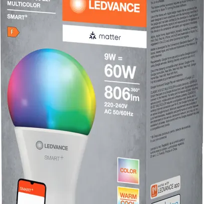 Lampe LED LEDVANCE SMART+ MATTER E27 9W 806lm RGBW WiFi Ø60×112mm type A mat 