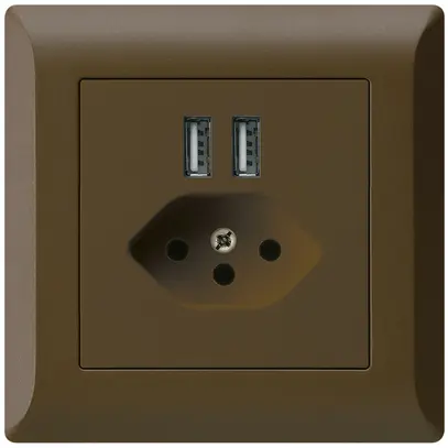 Prise ENC 2×USB & T13 kallysto.line 2400mA brun 
