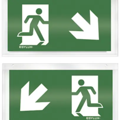 Plaque avec pictogramme ESYLUX pour SLX recto/verso flèche bas d/g 