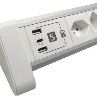 Modulo da tavolo ALU 4×T13 2×USB-A/1×USB-C 2m 3×1mm² interruttore bi/alu 