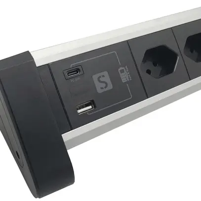 Modulo da tavolo ALU 3×T13 1×USB-A/1×USB-C 3m 3×1mm² interruttore ne/alu 