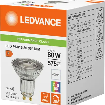 Lampada LED LEDVANCE GU10 7W 575lm 4000K REG Ø50×52mm PAR16 chiaro 36° 