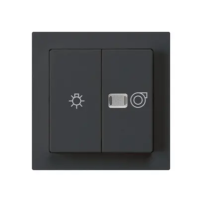 Interruttore luminoso kallysto 1/1L nero con simbolo illuminazione+ventilazione 