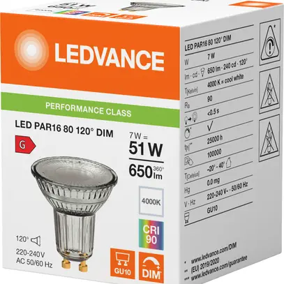 Lampe LED LEDVANCE GU10 7W 650lm 4000K VAR Ø50×52mm PAR16 clair 120° 